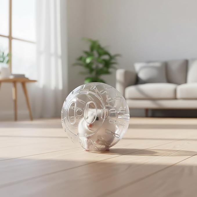 1Pc White-Transparent Plastic Silent Hamster Ball, Exercise Ball for Small Animals, Spinner Hamster Running for Sugar Gliders Small Mice Gerbils Hamsters (Dia. 5.71 inche)