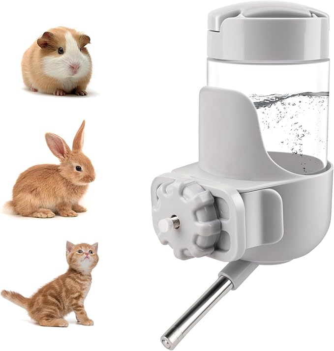 Depets Guinea Pig Water Bottle No Drip, 12 oz Small Animal Water Dispenser for Rabbit Hamster Rat Ferret Kitten, Top Refill Cage Water Bottle with Screw Fastener