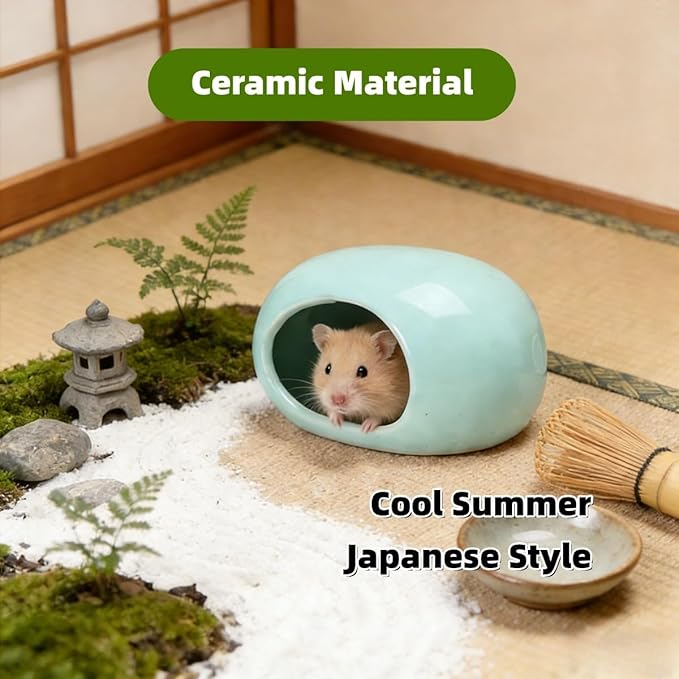 Ceramic Hamster Hideout Large Cool Summer Cute Guinea Pig Bed House for Dwarf Hamsters, Mices, Gerbils and Small Pets (Green,L)