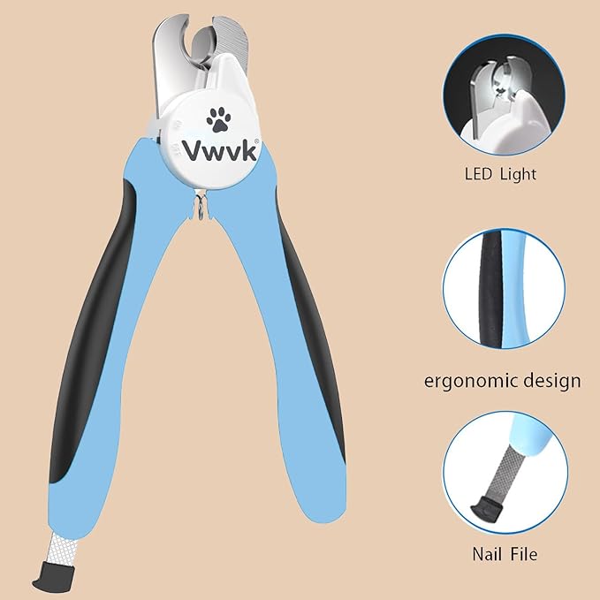 Dog Cat Nail Clippers & Trimmers LED Light Illuminates Nails/Bloodline, Quick Sensor Safety Guard to Avoid Over Cutting, Extra Sharp Blade for Thick Nails, with Free Nail File(Blue)