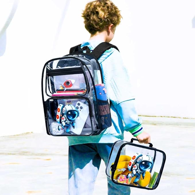KLFVB 3PCS Clear Backpack for Girls and Boys, Kids See Through Backpacks Stadium Approved, Transparent Bookbag for Elementary