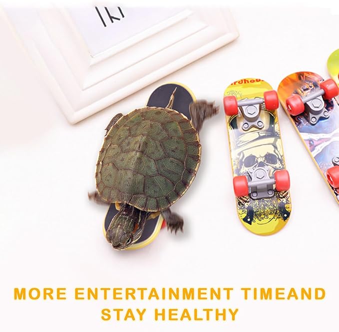 Tortoise Mini Skateboard and Orange Treat Ball set Tortoise Toy Feeding Balls Vegetable Grass for Small Animals Pets Encourages Foraging Behaviors,Mini Skateboard Keeps Pets Entertained (Orange)