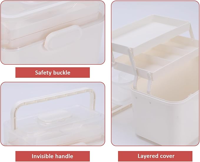3-Tier Dog First Aid Kit box,Small Pet First Aid Kit Bin Empty,Medicine Box for Puppy Cat,Medic Organizer with Built in Handle,Family or Dogs Travel Camping Emergency Tool Set