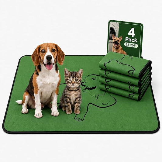 4 Pack Washable Pee Pads for Dogs 18"x24", Reusable Training Puppypads Absorbency Non-Slip & Leak-Proof for Pet Whelping Box Playpen Crate Sofa Bed Floors (Green)