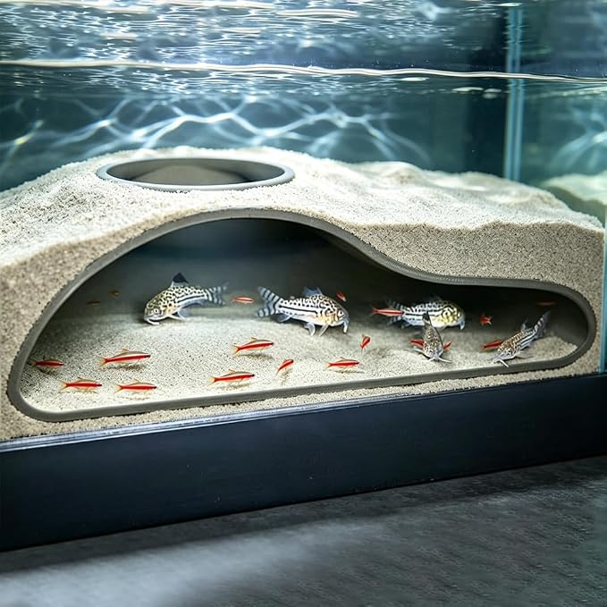 WADORN Aquarium Underground Tunnel Cave Plastic Under Gravel Tunnel Decor Sigle Hole Fish Tank Hideout Decor for Betta Fish Shrimp Corydoras Clown Loach Pleco Underwater Landscape, Black