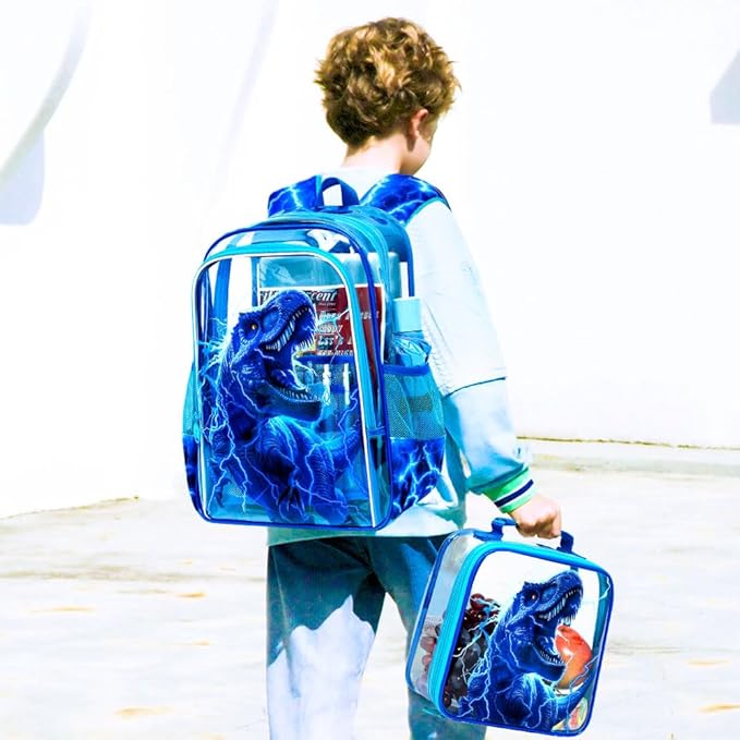 KLFVB 3PCS Clear Backpack for Girls and Boys, Kids See Through Backpacks Stadium Approved, Transparent Bookbag for Elementary