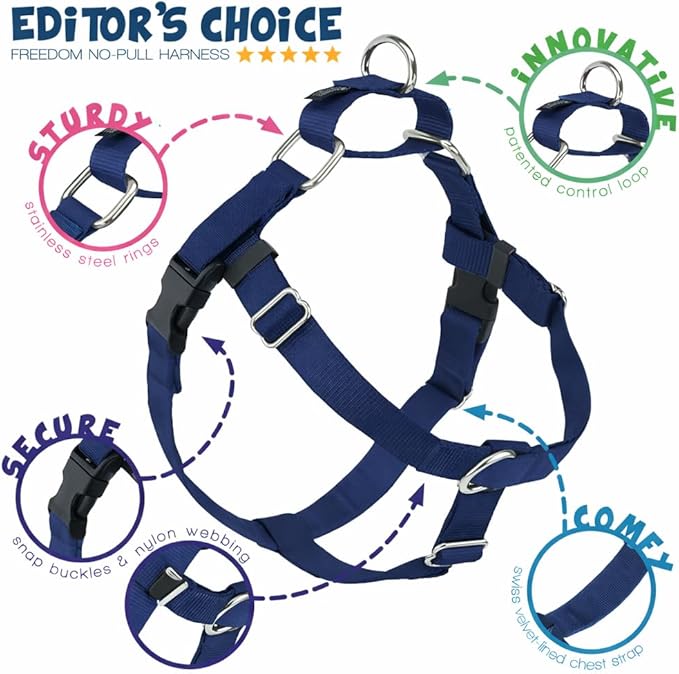 2 Hounds Design Freedom No Pull Dog Harness, Adjustable Harness, Easy Walking & Comfortable Control, Fits Small, Medium & Large Dogs, Solid Colors, Made in USA, 5/8" XS, Navy