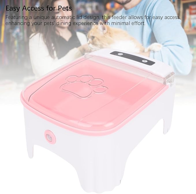 Automatic Cat Feeder with Timing Large Capacity, Automatic Feeder Wet Food with Non Tipping Base, Pet Dispenser Suitable for Cats Dogs Household Daily Feeding (Pink)