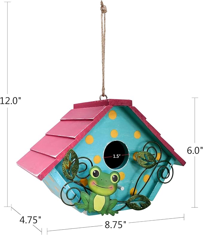 Linfevisi Wooden Bird House Bluebird Nest Box Birds Boxes Home Wood Birdhouses Hanging Outdoor Decorative for Wren Finch Chickadee Sparrows Cardinals Garden Tree(Frog)