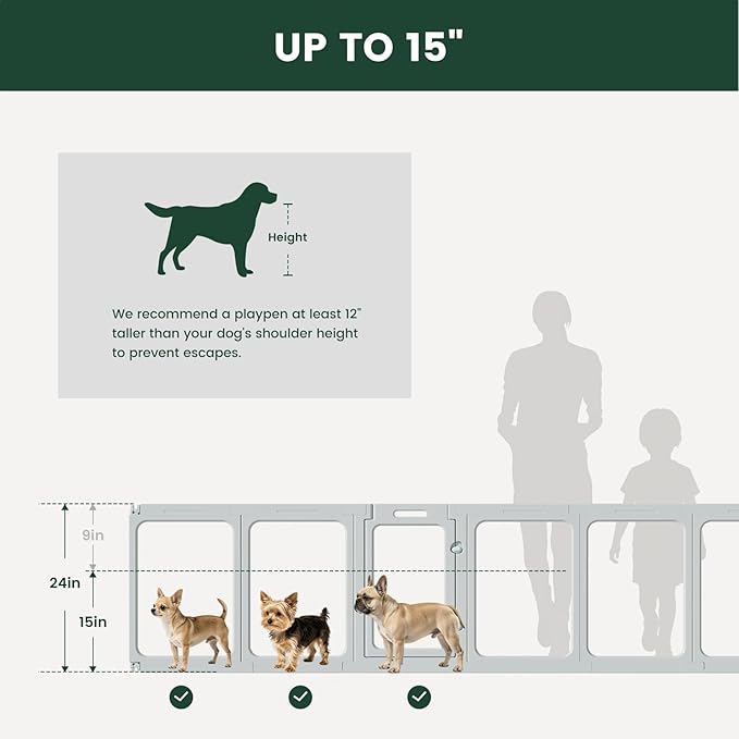 Clear Acrylic Dog Playpen - 50 x 50 Inch, 24" H 12 Planes Transparent Dog Fence Indoor, Sturdy Pet Pen for Puppy/Small Dog/Rabbit/Pig, Easy Assemble & Cleaning Plastic Whelping Box Enclosure, Grey