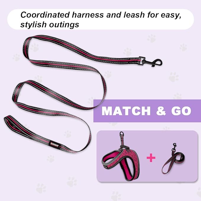 Cat Harness and Leash Set,Escape Proof Kitten Harness,Step in Adjustable Soft Lightweight,Easy Control,Reflective Strips Comfortable for Walking Travel(Pink/Black,M)