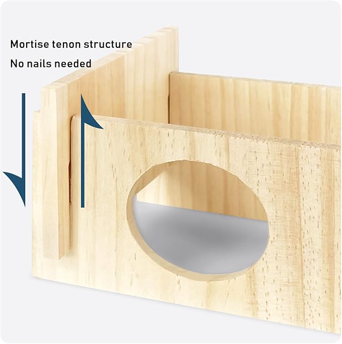 Wood House Hideout 2-Chamber Hamster Wooden Multi-Chamber Habitats Decor for Dwarf Chinchilla Mice Gerbils Mouse and Other Small Rodents