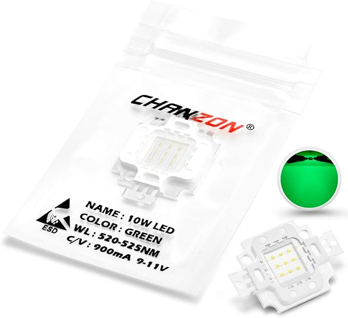 CHANZON High Power Led Chip 10W Green | (900mA / DC 9V - 11V / 10 Watt) Super Bright Intensity SMD COB Light Emitter Components Diode Bulb Lamp Beads DIY Lighting
