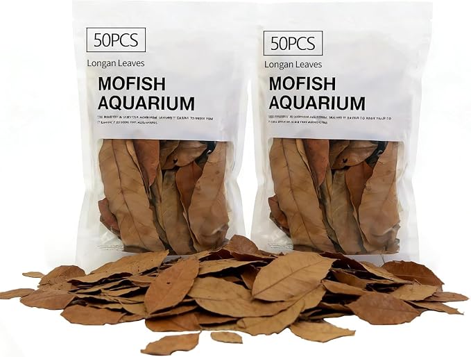 100Pcs Indian Almond Leaves Longan Leaves Aquarium Decor Water Conditioner | Sealed Package,for Betta Fish Shrimp Goldfish Guppy,Betta Fish Tank Decor,Balance PH,Natural Tannins,Axolotl Tank Accessories