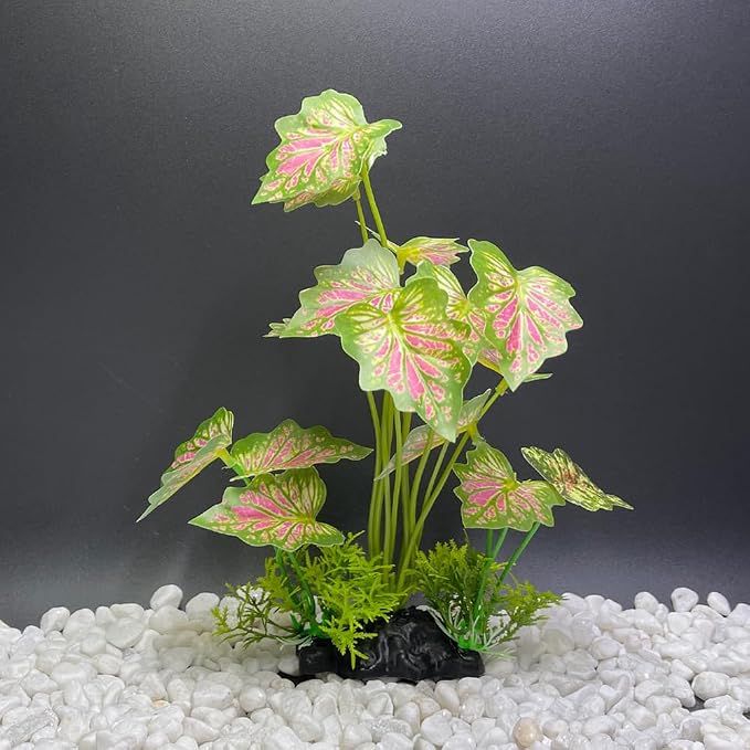 Aquarium Plant Fish Tank Decoration Small Plastic Artificial Plant Goldfish Fish Hide (Rainforest Leafs-Pink-Large-Set) (Rainforest Leafs-Pink-Large-Set)