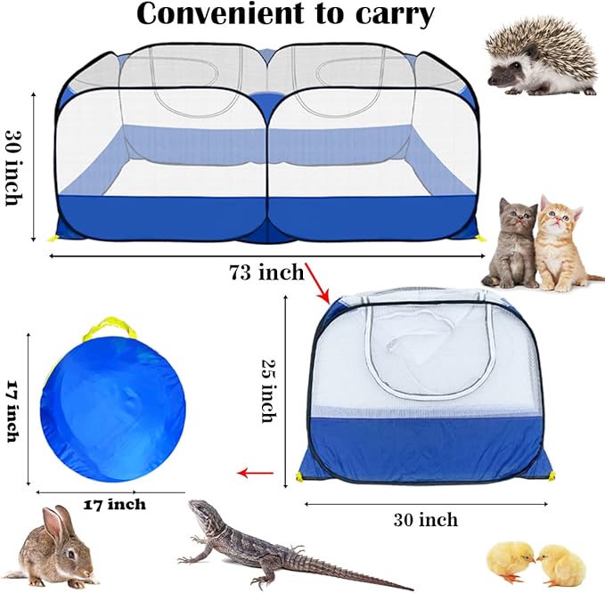 Small Animals Playpen,Reptiles Cage,Chicken Run Coop Chicken Playpen Breathable Transparent Pet Playpen Pop Open Outdoor/Indoor Exercise Fence,Portable Yard Fence (Blue)