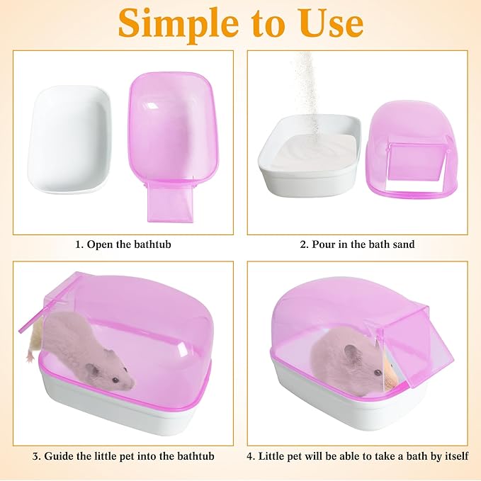 Hamiledyi Hamster Bathtub Dwarf Hamster Bathroom Sand Bath Container Sauna Room Plastic Sand Bath Box House for Gerbils Mice or Other Small Pets Animals(Pink, Small Size)