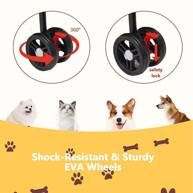 SUNNYFEEL Pet Stroller for Small Dogs and Cats, Iron Two-in-one Split, One-Click Foldable Dog Stroller, Holds up to 45 lbs, Storage Basket & Side Bag, Breathable Mesh, Black-pro