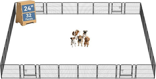 DUMOS Dog Playpen Indoor, Metal 24 Inch 32 Panels Foldable Pet Fence with Door, Outdoor Small Medium Large Dog Puppy Portable Exercise Play Pen for RV Camping, Trips, Play Yard