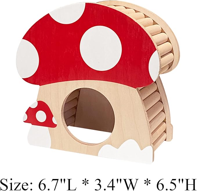 Hamster Mini House, Mushroom-Shaped Wood Hide Home for Dwarf Hamsters, Rat, Gerbils, Syrian, Mice, Small Animals Hideout Habitat Hut, Wooden Hamster Hideaway Toys, Indoor Cave Cage Accessories