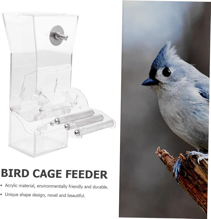 Tofficu Suction Cup Acrylic Bird Feeder for Seed Feeding No Spill Food Feeding Station with Hanging Design Suitable for Indoor and Outdoor Wild Birds
