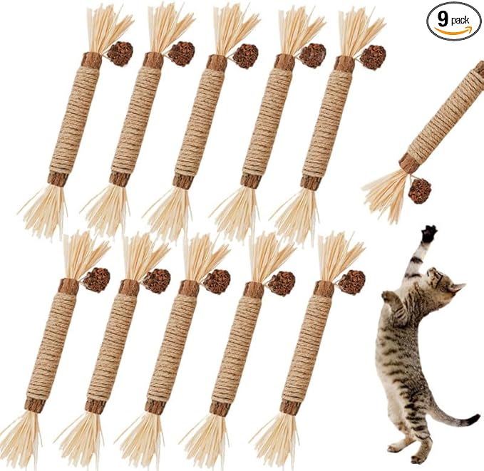 Cat Toys 10Pack Silvervine Chew Stick Kitten Treat Catnip Matatabi Toy Kitty Natural Stuff Catnip for Cleaning Teeth Indoor Dental Snack Interactive
