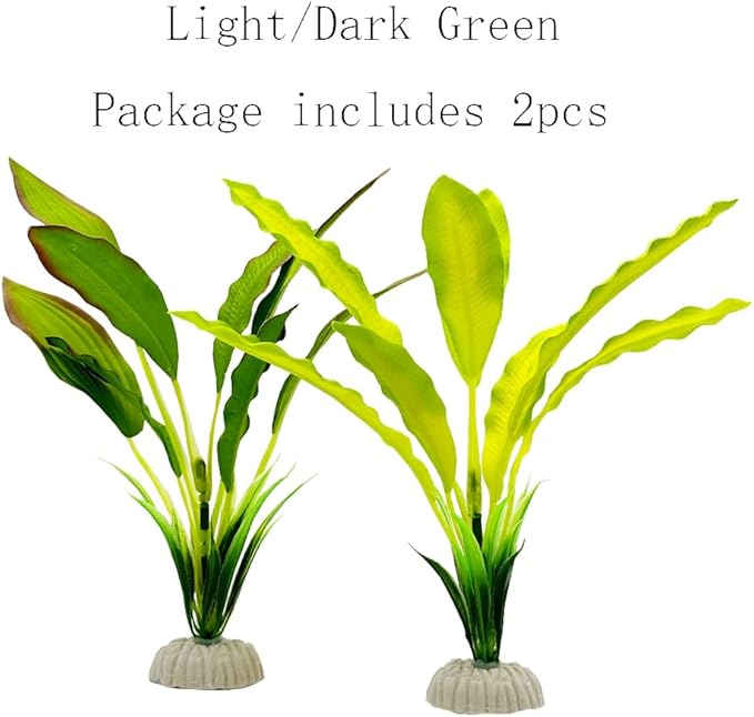 2pcs Set Green Artificial Plant Fish Tank Decor Aquarium Decorations Betta Leaf pad Hammock 8inch Silk/Plastic Plant Goldfish Fish Bowl Small Tank Plants (Green-2pcs-Set)