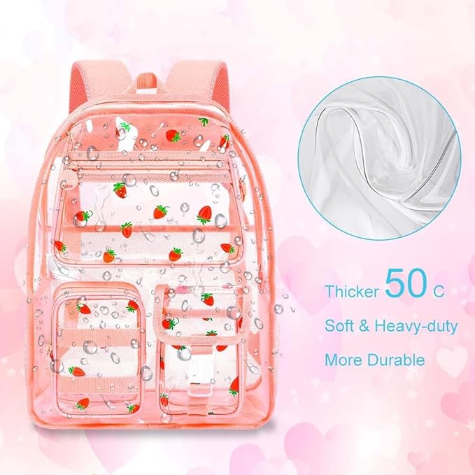 CCJPX 3Pcs Clear Backpack for Girls, School Transparent Bookbag, Heavy Duty See Through Backpacks for Teens Elementary