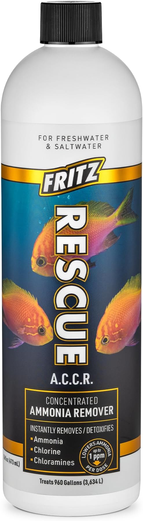 Fritz Aquatics ACCR Water Conditioner Instantly Removes Toxic Ammonia/Chlorine & Chloramines for Fresh & Salt Water Aquariums (16-Ounce)