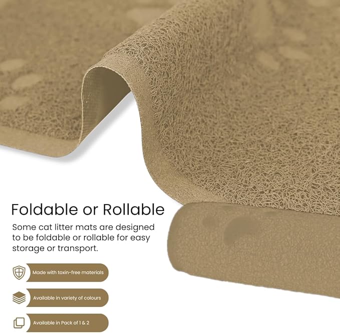 Andalus Medium Cat Litter Mat, Pack of 2 - Waterproof, Non-Slip & Easy to Clean Cat Litter Box Mat for Extra Efficient Pet Litter-Trapping, Beige (23.5” X 15.75”)