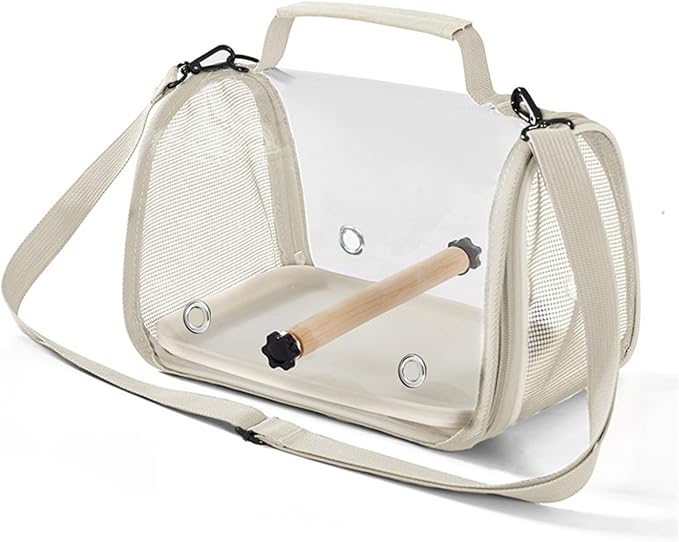 Bird Carrier Backpack Bird Bag Panoramic View Breathable Foldable with Perch Removable Tray for Peony Little Sun Tiger Skin Monk (White)
