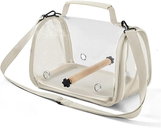 Bird Carrier Backpack Bird Bag Panoramic View Breathable Foldable with Perch Removable Tray for Peony Little Sun Tiger Skin Monk (White)