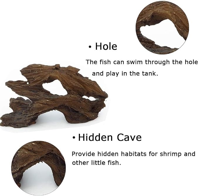 Tfwadmx 4 Pcs Aquarium Resin Driftwood Decoration Log Fish Tank Cave Hideout Wood Decor Freshwater Betta Ornament Aquarium Decorations