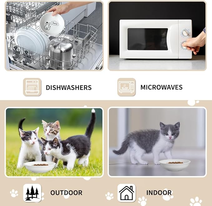 HAPPY KIT 2pcs Little Cat Bowls,5Inch Cat Food Bowl for Indoor Cats,Cute Kittens Plate/Dish/Dishes Set with Non-Slip Relief of Whisker Fatigue for Kitten - Microwave and Dishwasher Safe