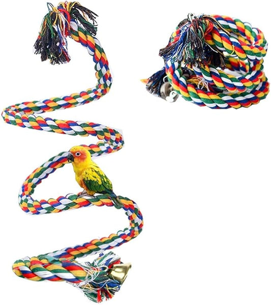 ANIAC Bird Spiral Cotton Rope Perches with Bell Parrots Chewing Bungee African Grey Cage Toys Swing Birdcage Accessories Parakeet Climbing Stand bar (40 Inches)