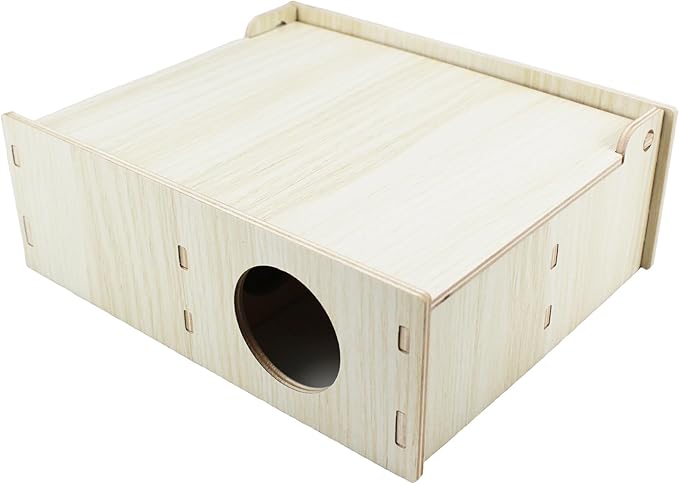 Amonk Multi-Chamber Hamster House 7x8.6x3in Wooden Secret Peep Shed and Explore Hideout Flip Cover Design Hamster Play Tunnel for Gerbils Mice Lemming and Small Animals