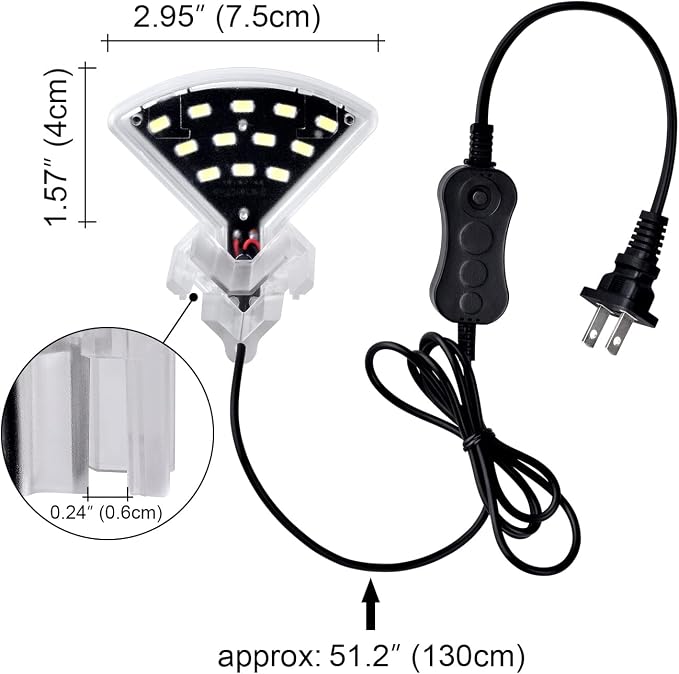WEAVERBIRD Aquarium Light M3 Fan Shape Fish Tank LED Light 5W 12 LED Planted Clip Lamp for 4-10Inch 6mm Thick Fish Tanks