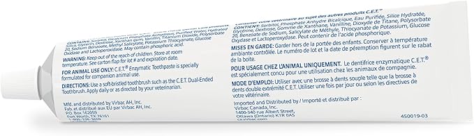 Virbac C.E.T.® Enzymatic Toothpaste| Tartar & Plaque Control for Fresh Breath | Pet Dental Care Toothpaste |Vanilla Mint Flavor, 2.5 oz