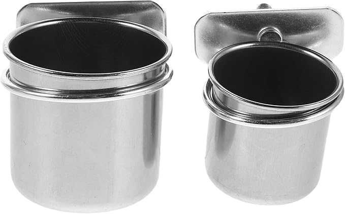 Abaodam Stainless Steel Bird Feeding Bowls with Clamp, 4.4cm and 5.5cm Cage Hanging Coop Cups for Parrot Food and Water, Compatible with Cockatiel Budgie Macaw Parakeet Cage Accessories