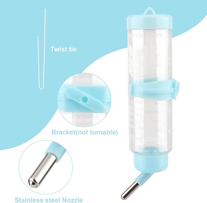 Hypeety Hamster & Guinea Pig Water Bottle - No Drip Dispenser, 250ML (Random Color)
