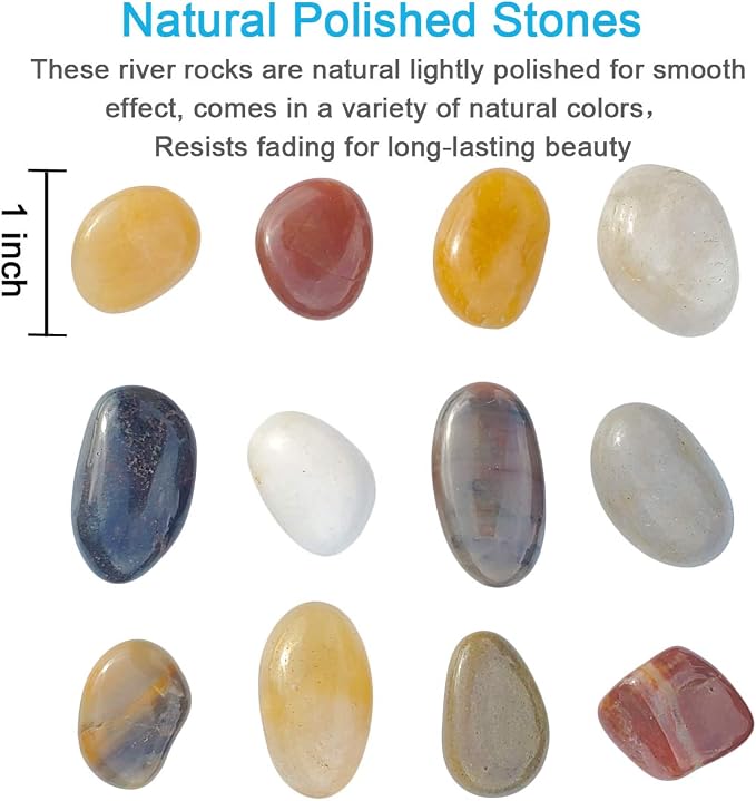 2 LB Aquarium Gravel River Rock - Natural Polished Decorative Gravel, Small Decorative Pebbles, Mixed Color Stones,for Aquariums, Landscaping, Vase Fillers (32-Oz)