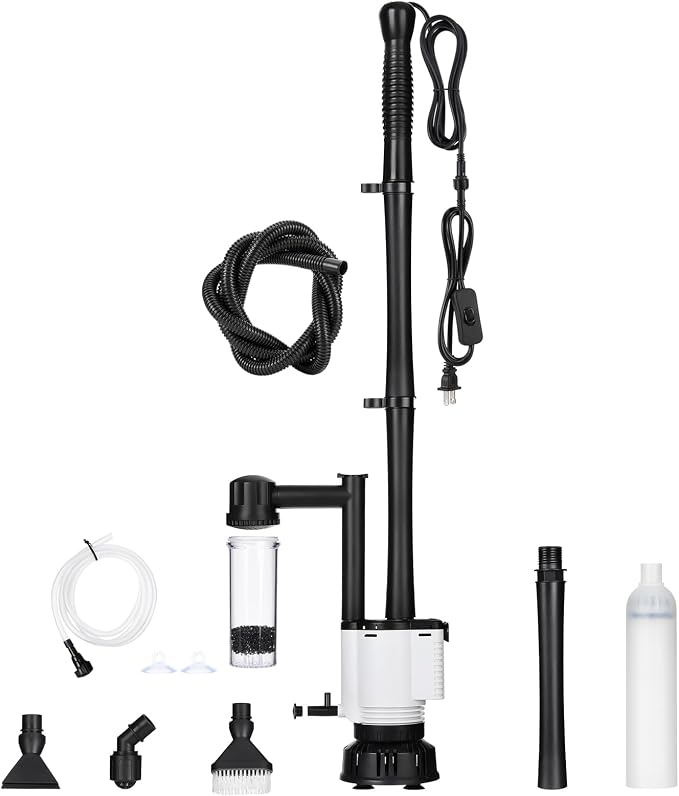 AQQA Electric Aquarium Gravel Cleaner, 8-in-1 Fish Tank Vacuum | Water Changer Sand Washer Algae Brush Turtle Shower Filter, Automatic Cleaning Kit for Freshwater Saltwater, 30W/480GPH