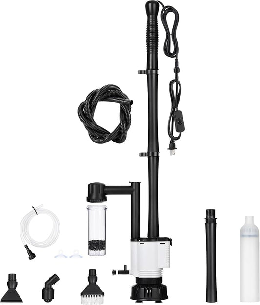 AQQA Electric Aquarium Gravel Cleaner, 8-in-1 Fish Tank Vacuum | Water Changer Sand Washer Algae Brush Turtle Shower Filter, Automatic Cleaning Kit for Freshwater Saltwater, 30W/480GPH