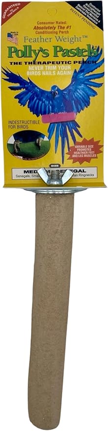 Polly's Pastels Nail Trimming & Beak Conditioning Safety Perch for Cockatiels, Cockatoos, Macaws, Parakeets, Budgies, Parrots and All Other Birds (Brown, Medium-1 1/4" Dia. x 8" Long)