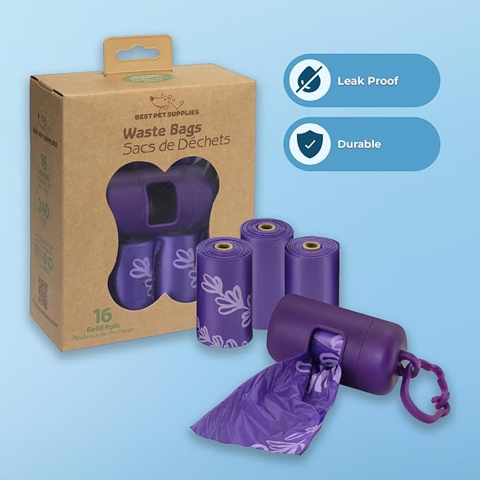 Best Pet Supplies Dog Poop Bags for Waste Refuse Cleanup, Doggy Roll Replacements for Outdoor Puppy Walking and Travel, Leak Proof and Tear Resistant, Thick Plastic - Purple (Scented), 240 Bags