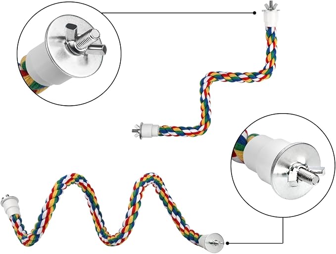 DS. DISTINCTIVE STYLE Bird Rope Perches Set of 2 Pieces (33 in+16 in), Colorful Cotton Rope for Birds, Bungee Style Perch Ideal for Parrots, Cockatiels, Lovebirds, and Budgies