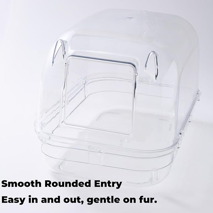 Large Chinchilla Dust Bath House, 11-Inch Clear Enclosed Bathing Hideout with Lift-Off Lid, Low-Mess Rim & Stable Non-Slip Base, Easy-Clean Design for Adult Chinchillas