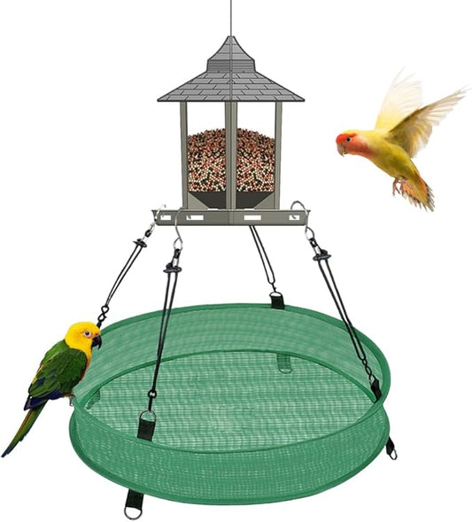 Bird Seed Catcher Trays – 20" Diameter x 4" High, Green Spill Guard Platform for Bird Feeders, Outdoor Feeder Accessory