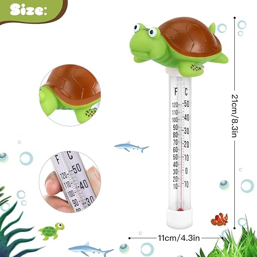 Floating Pool Thermometer, Large Display with String Easy to Read, Shatter Resistant, for Outdoor & Indoor Swimming Pools, Spas, Hot Tubs & Aquariums (Turtle)