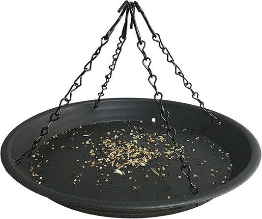 Large Hanging Bird Feeder Platform Seed Tray, Outdoor Garden Decoration for Wild Backyard Attracting Birds Works Great for catching Seed and Husk. （ Black ）
